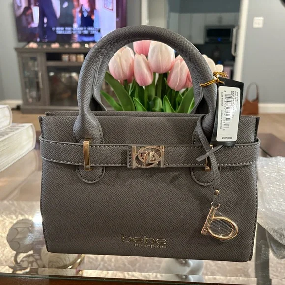 Bebe Charcoal Satchel with Gold Details - Picture 2 of 6